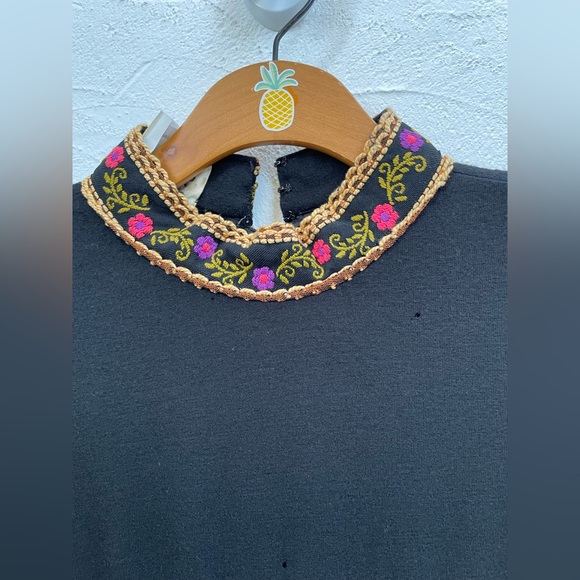 60’s Vintage Folkloric Boho Dress/ L/S Embroidered Trim /purple black Small - Picture 6 of 13